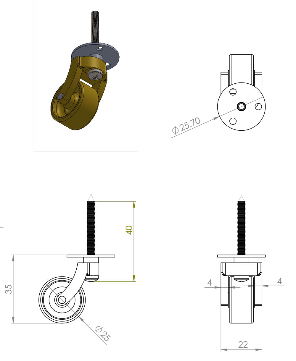 Messing-Schraubrolle mit quadratischer Verzierung