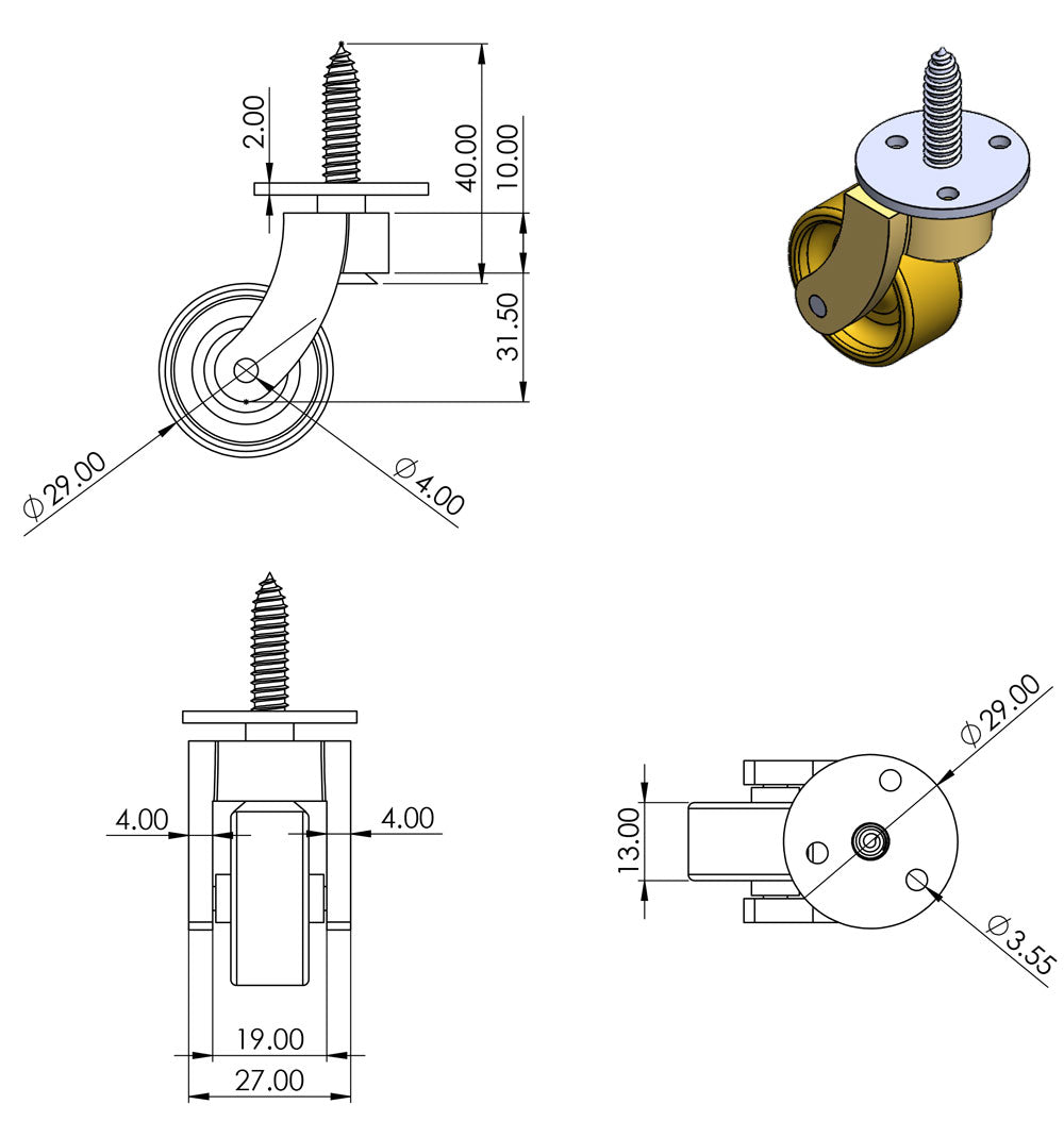 Messing-Schraubrolle mit quadratischer Verzierung