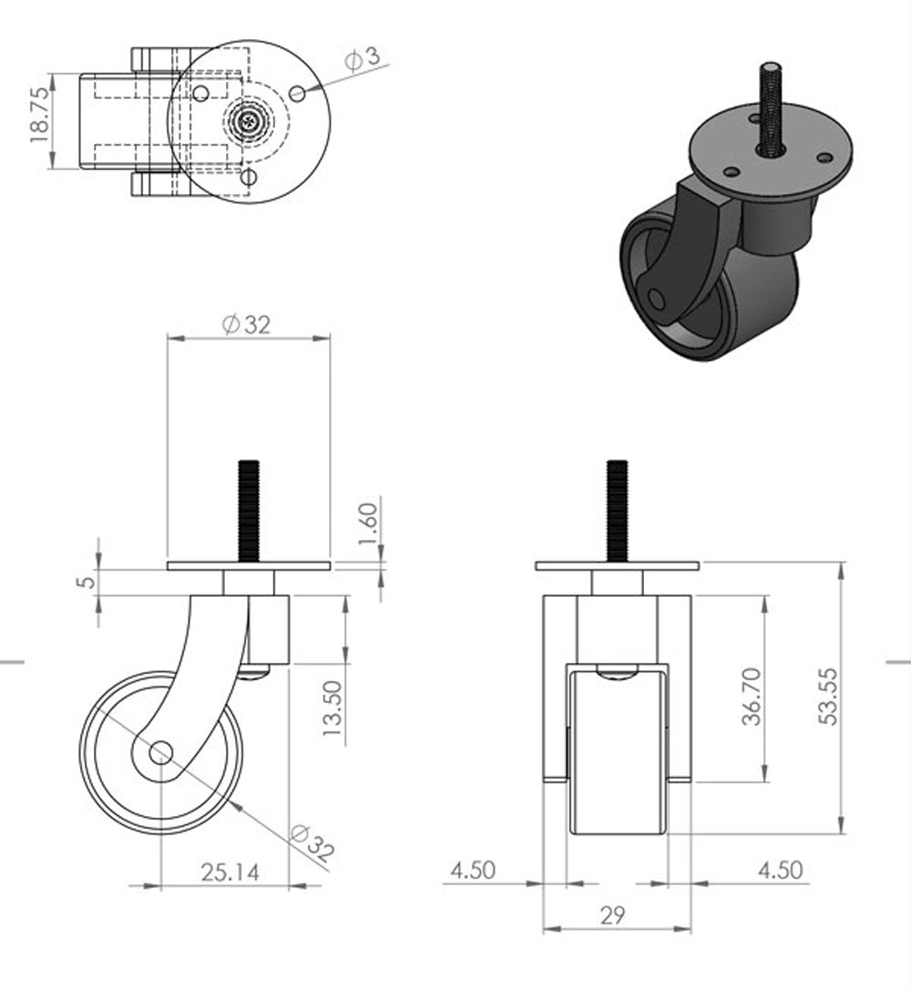 Brass Screw Castor with Square Embellisher