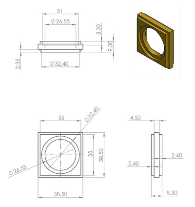 Messing-Schraubrolle mit quadratischer Verzierung