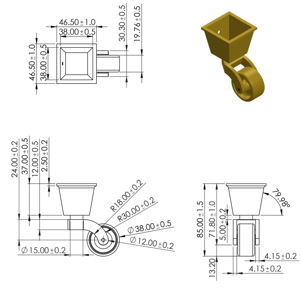 Antik Messing Castor Square Cup