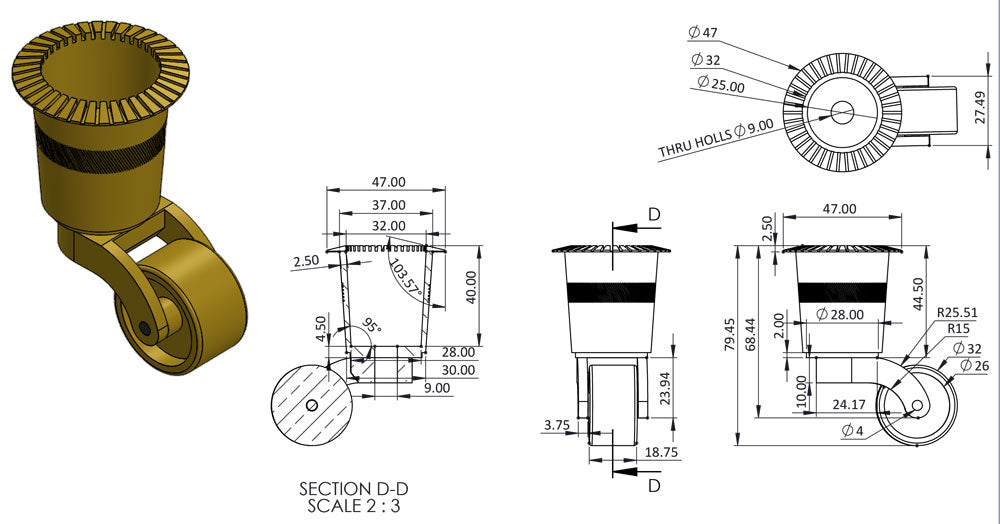 Antik Messing Castor Runde dekorative Tasse