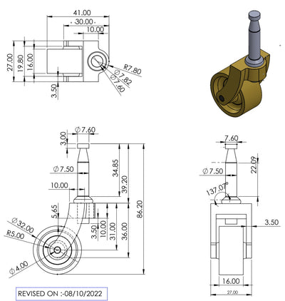 Brass Castor Grip Neck with Socket