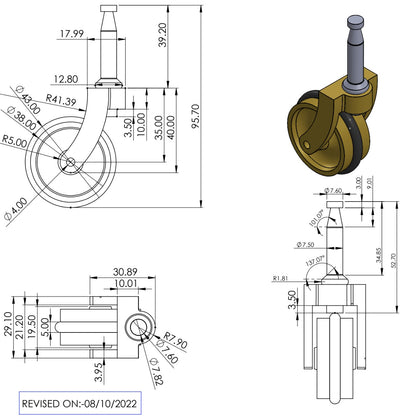 Brass Castor Grip Neck with Rubber Tyre and Socket