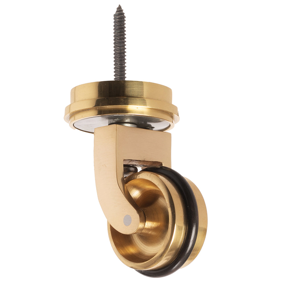 Brass Screw Castor with Rubber Tyre and Round Embellisher