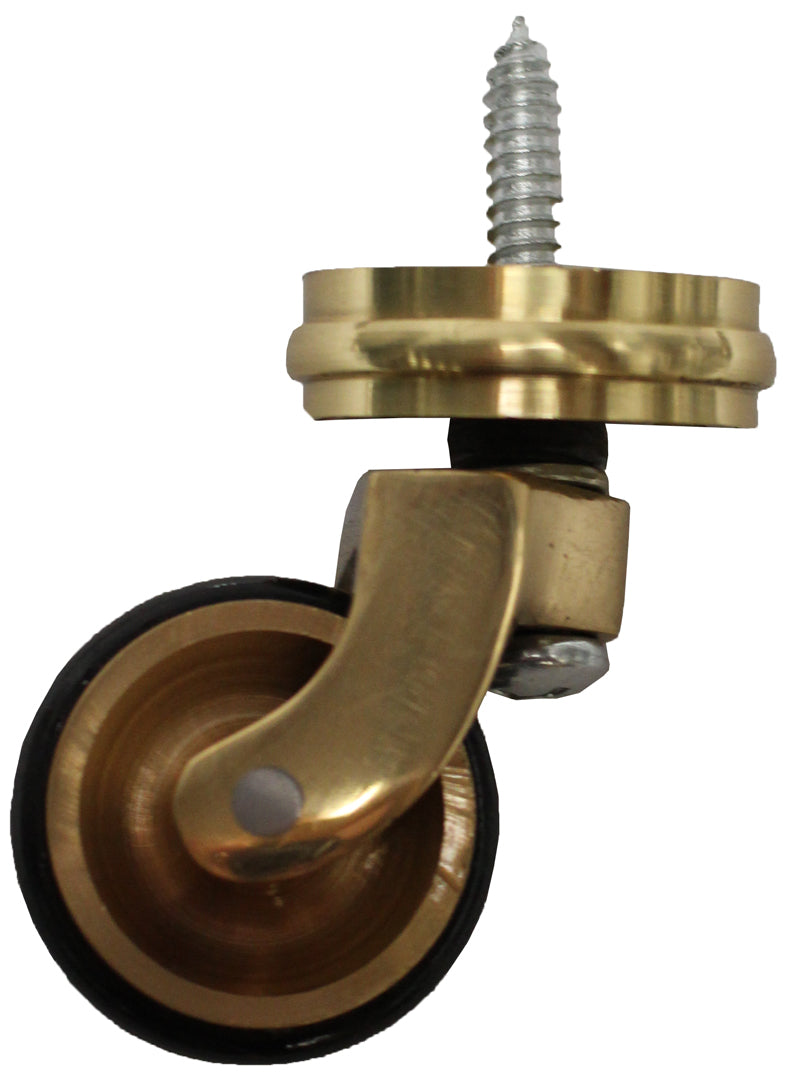 Brass Screw Castor with Double Rubber Tyre and Round Embellisher 32mm