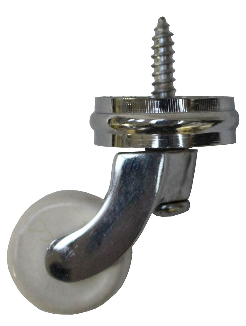 Chrome Screw Castor with White Ceramic Wheel and Round Embellisher 25mm