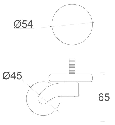 Chrome Castor Round Shallow Cup with Threaded Bolt