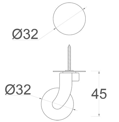 Brass Screw Castor with Brown Ceramic Wheel