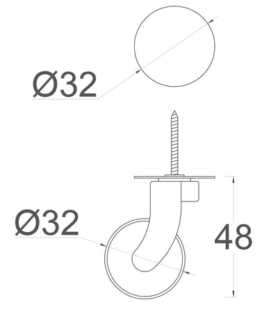 Pewter Screw Castor with Rubber Tyre