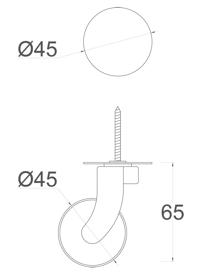 Satin Screw Castor with Rubber Tyre